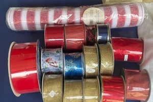 Lot of New 15 Holiday Ribbon 1.5”-4”wide, 10yd- 25yd lengths,+ 30ft poly mesh - Picture 1 of 7
