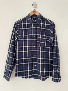 APC Shirt Mens XS Blue Grey Check Cotton Linen Blend - Picture 1 of 16