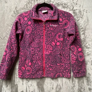 Columbia Girls Fleece Jacket Full Zip Pink Purple Patterned Size M (10/12)-READ - Picture 1 of 11
