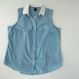 Neu mit Etikett Talbots Plus blau gestreiftes Oberteil bügelfrei Hemd 16 W Knopfleiste Blusenkragen - Bild 1 von 10