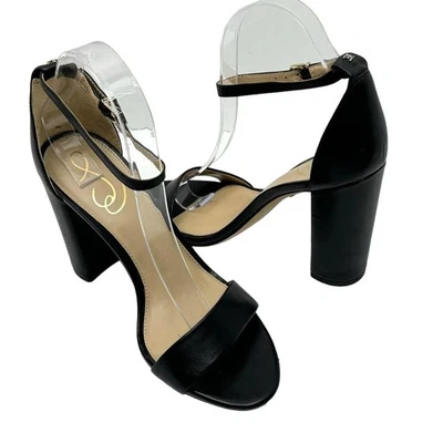 NUEVAS Sandalias Sam Edelman Yaro 8 AMPLIAS Cuero Negro Punta Abierta Tacón Bloque Para Mujer Foto 1 de 4