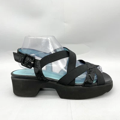 Thierry Rabotin Womens 39 9 Sandals Black Snake Print Platform Strappy Slingback - Image 1 of 4