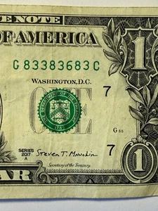 Trinary One Dollar Bill 3s 8s 6s G83383683C Fancy Serial Number Series 2017 A - Picture 1 of 10