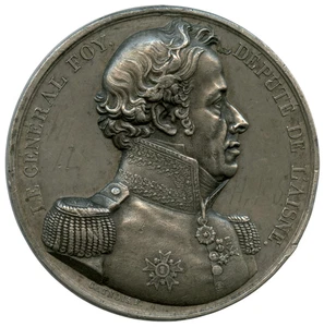 MEDALLA DE PELTRE FRANCIA 1825 GENERAL FOY DIPUTE DE L’AISNE DE CAUNOIS 51MM 51G - Imagen 1 de 4