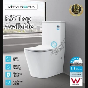 Rimless Back to Wall Soft Close Toilet Suite White Ceramic Dual Flush P S Trap - Picture 1 of 6