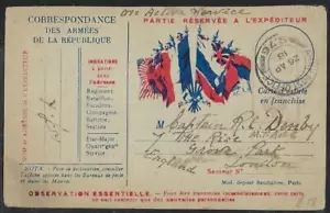 FRANCE UK 1918 WWI PC SHOWING FLAGS OF THE ALLIANCE FRENCH ARMY CORRESPONDING - Picture 1 of 2