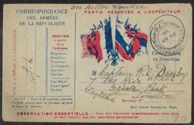 FRANCE UK 1918 WWI PC SHOWING FLAGS OF THE ALLIANCE FRENCH ARMY CORRESPONDING - Image 1 of 2