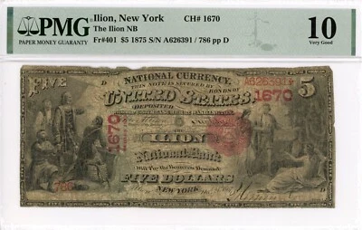 1875 Ilion, New York $5 note ILION NB CH#1670 PMG 10 - Image 1 of 2