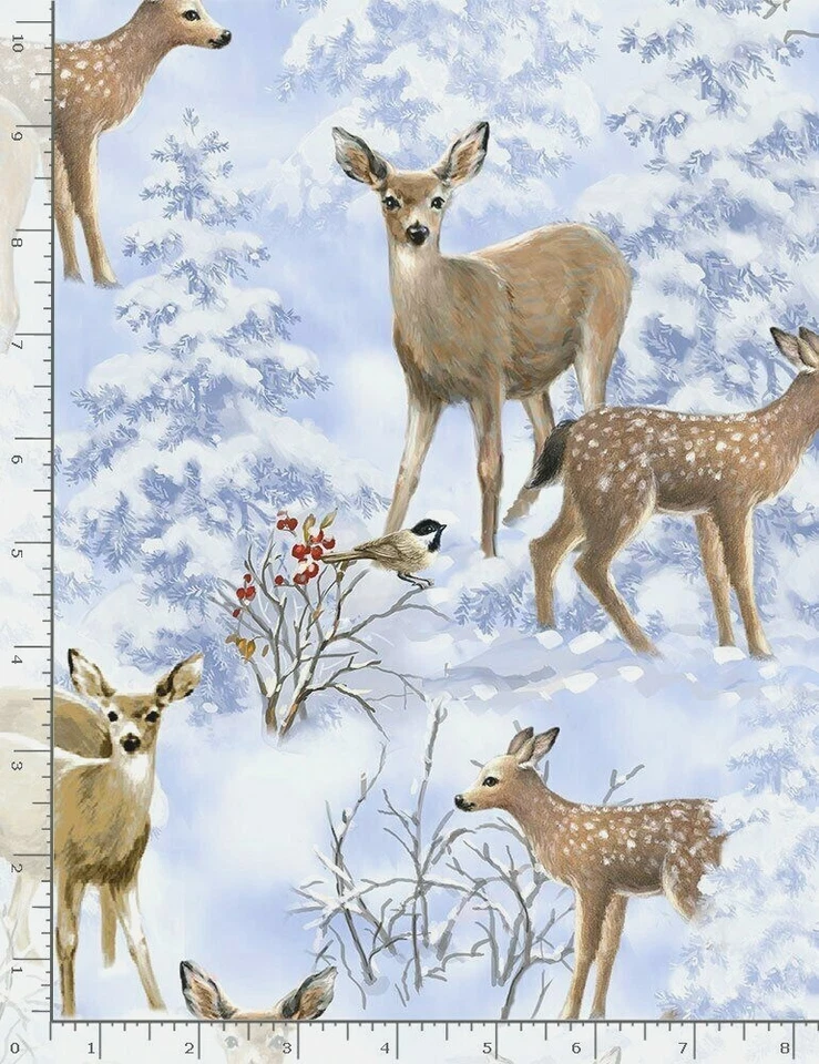 Timeless Treasures ~ Deer Buck Doe Snowy Woods ~ 100% Cotton Quilt Fabric BTY - Image 1 of 1