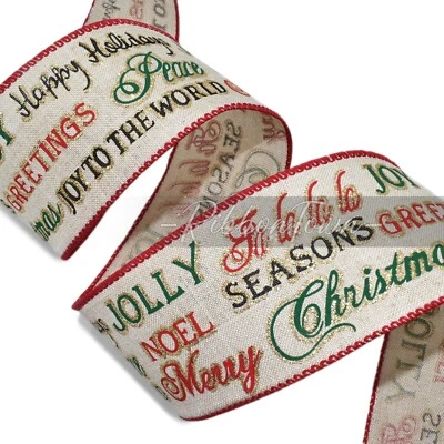 Feliz Navidad Temporadas Saludos Noel Alegría Paz Cinta con Cable 2.5" An x 5 Yardas Foto 1 de 2