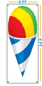 Vertical SNOW CONE Banner Sign 2x5 for Raspas Sno Ball Shaved Ice Stand or Cart - Picture 1 of 3