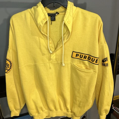 Vintage Purdue Boilermakers pullover Arragon 5 button Collar Hoodie Pockets Cover