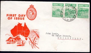 1953 Food Production Strip Wheat Beef Butter FDC GPO Sydney NSW CDS - Picture 1 of 2
