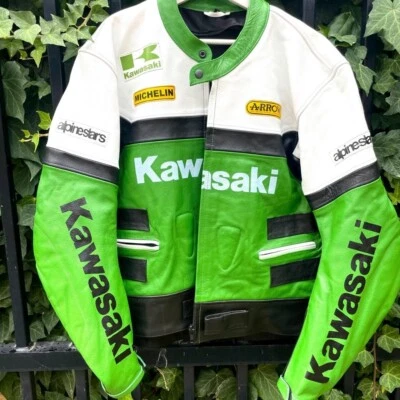 Kawasaki Racing Moto Chaqueta de Cuero Moto Chaqueta de Cuero Foto 1 de 3