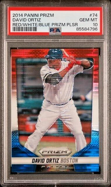 2014 Panini Prizm 74 David Ortiz Red White Blue Pulsar PSA 10 SP POP 2 - Image 1 of 2