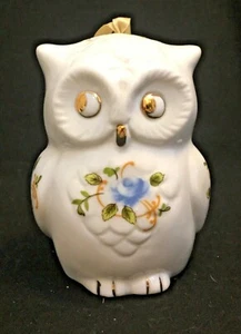 Porta bolsitas vintage de búho de porcelana blanca de 3,5" floral - Imagen 1 de 8