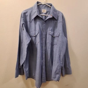 VTG 70s Big Mac Pearl Snap Western Shirt Chambray Work Wear JCPenney MENS L / XL - Picture 1 of 8