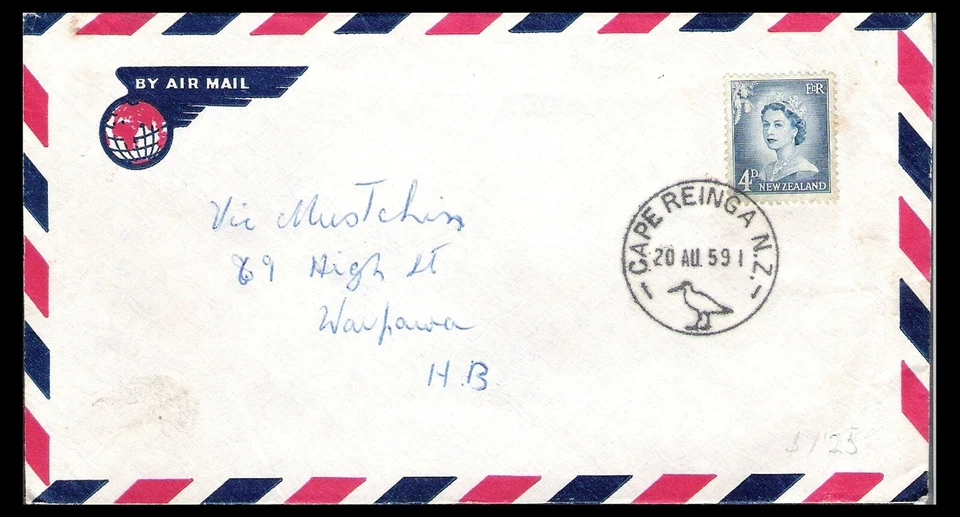 NUEVA ZELANDA 1959 QE 11 4d AZUL REDIBUJADO CAPA REINGA CUBIERTA (F) Foto 1 de 1