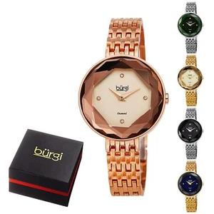 Women’s Burgi BUR53 Quartz Watch Faceted Crystal Diamond Markers Link Bracelet  - Picture 1 of 2