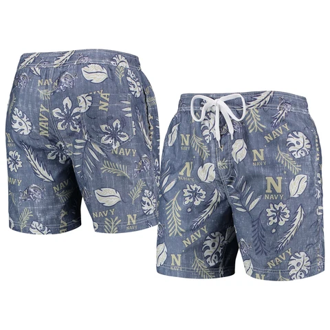 Men's Wes & Willy Navy Navy Midshipmen Vintage Floral Swim Trunks Cover