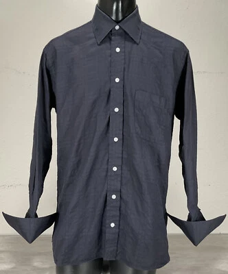 Burberry London Long Sleeve French Cuff Textured Shirt Sz 16 R Black - Image 1 of 4