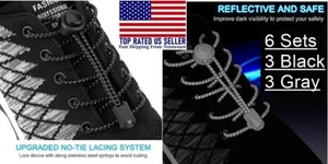 6 Pairs No Tie Elastic Shoelaces 46" Lock Shoe Laces Sneakers Shoestring Jogging - Picture 1 of 8