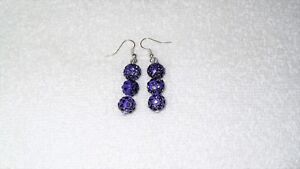Handmade Purple Grape Disco Ball Dangle Hook Pierced Earrings Jewelry Night Out