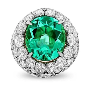 Anello donna doppio stile aureola 14,5TCW taglio ovale verde smeraldo e zaffiro simulato - Foto 1 di 6