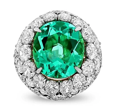Double Halo Style 14.5TCW Oval Cut Green Emerald & Simulated Sapphire Woman Ring - Image 1 of 4