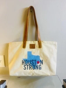 Will Leather Goods Cream Canvas & Brown Leather Tote Bag HOUSTON STRONG - Picture 1 of 11