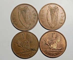 IRELAND : FOUR IRISH PENNIES 1964, 1965, 1966 & 1968. KM 11. FREE SHIPPING - Picture 1 of 2