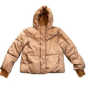 Gap Kids Coat Girl’s (12) XL Brown Polka Dot Hooded Puffer Fleece Lined - Picture 1 of 12