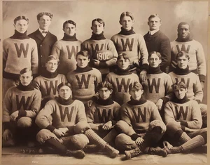 RARA FOTOGRAFIA SQUADRA DI CALCIO 1902 WILLIAMS COLLEGE, WILLIAMSTOWN MA TONO SEPPIA - Foto 1 di 14
