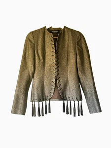 Paris Jean-Louis Scherrer Natur Wolle Leder Quaste Jacke Blazer Gr. 38 S/M - Bild 1 von 20