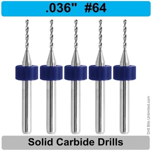 Brocas de carburo de 0,036" #64 vástago de 1/8" CINCO piezas - Taladros de carburo premium - Imagen 1 de 3