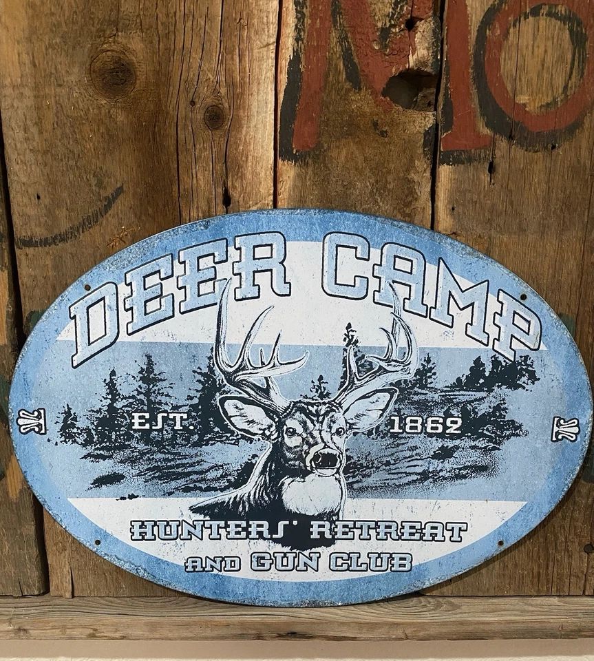 Deer Camp Vintage Metal Sign Hunting Cabin Wall Decor Rustic Lodge Cabin - Image 1 of 4