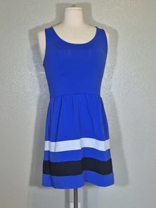 Cynthia Rowley Fit Flare Blue Dress Black Stretch Sleeveless Sz M Knee Length - Picture 1 of 6