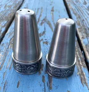 Vintage 18-8 Stainless Steel Salt & Pepper Shakers Japan - S: 2.75" P: 3" Tall - Picture 1 of 14