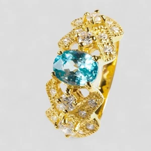Luxurious Blue Zircon Oval 1.30Ct Handmade 925 Sterling Silver Rings Size 7.5 - Picture 1 of 9