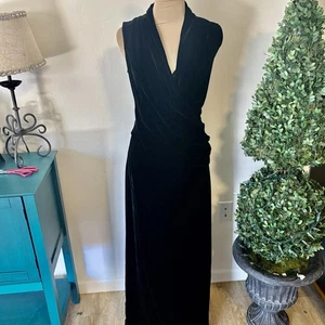 Talbots schwarz Seide Samt Faux Wickel Rüschen Maxikleid 4 - Bild 1 von 8