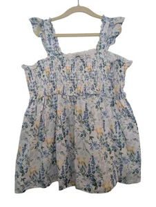 Janie And Jack | Size 16 | White Sleeveless Ruffle Floral Smocked Top - Picture 1 of 5