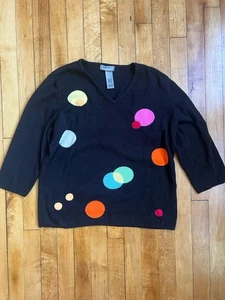 Designers Originals V Neck Top Women’s Polka Dot 100% Cotton Fun Fashion Black - Picture 1 of 4