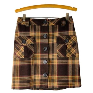 Loft brown tan red wool plaid preppy academia pocket skirt 8 - Picture 1 of 5