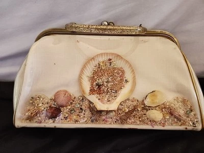 Florida Vintage Plastic/ Linen Handbag with seashells - Image 1 of 4