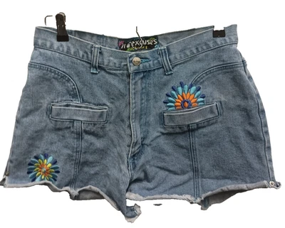 VTG 90s No Excuses Jeans Womens Love Peace Denim Shorts 13/14 Blue Embroidered - Image 1 of 4