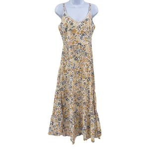 Joie NEW Maxi Dress Size 8 Yellow Floral Boho Tiered Cotton Smocked Crochet Trim - Picture 1 of 11