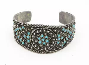 925 Sterling Silver Vintage Antique Turquoise Ornate Cuff Bracelet BT7500 - Picture 1 of 5