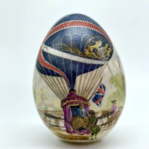 EGGZAKLY 3" Handcrafted Porcelain Egg "Lunardi 13-5-1785" Hot Air Balloon Spain - Picture 1 of 4