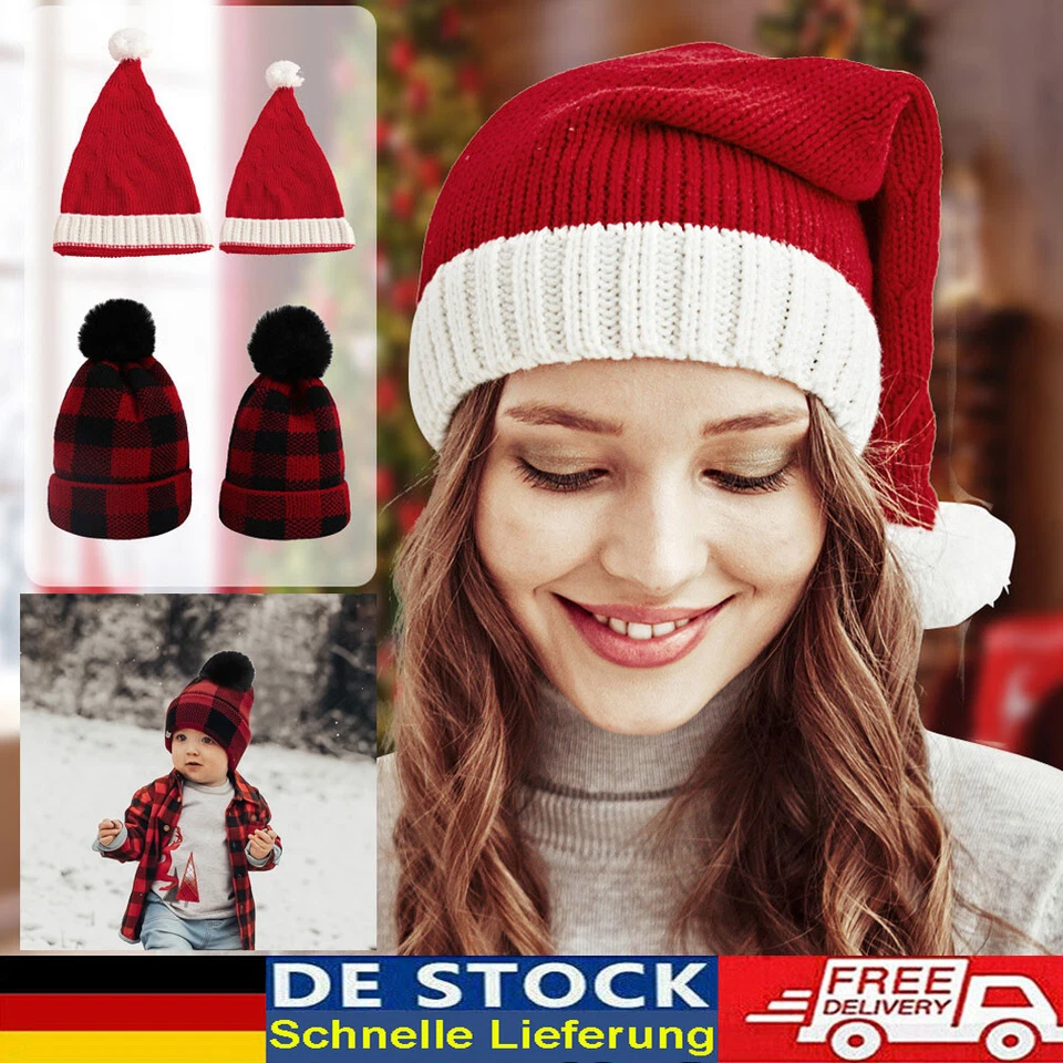 MARKENLOS Weihnachtsmütze Nikolausmütze Rot Gestrickte Mütze SantaHelfer Erwachsene/Kinder