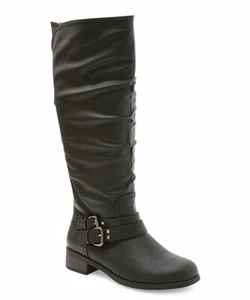 XOXO Manuel Black Vegan Faux Leather Tall Riding Boots Double Buckle 8M New - Picture 1 of 2